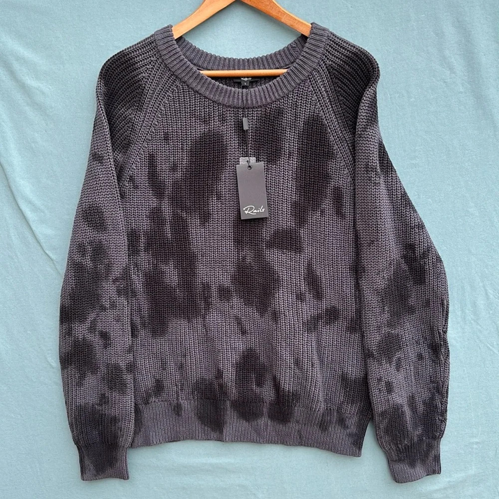 Rails Venus Iron Black Tie Dye Cotton Cashmere Sweater L Pullover Ribbed